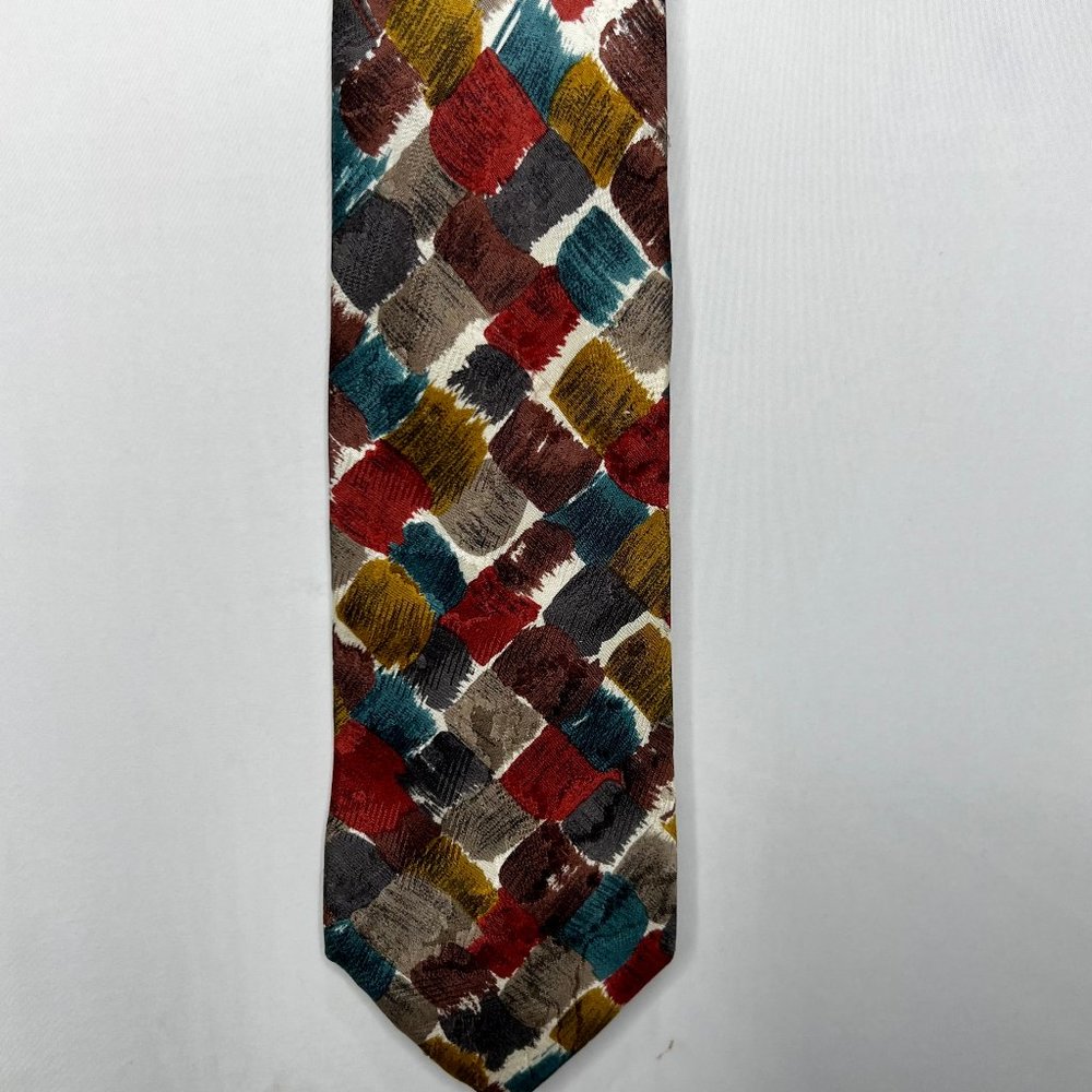 Barbara Blank Men’s Necktie 3 ¾” Silk Teal Brown Rust Designer Handmade Tie